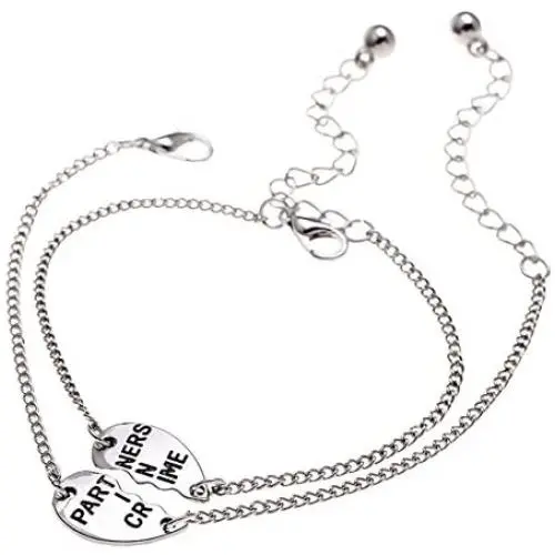 JiangYan-US Best Friends Bracelets Partners in Crime BFF 2 Split Heart Link Bracelet Gift Jewelry