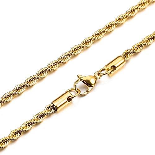MOWOM Silver Gold Black Color 4.0mm Cuban Link Chain Necklace Water Resistant Mens Stainless Steel Necklace for Women Boys Kids Rope Necklace Chain