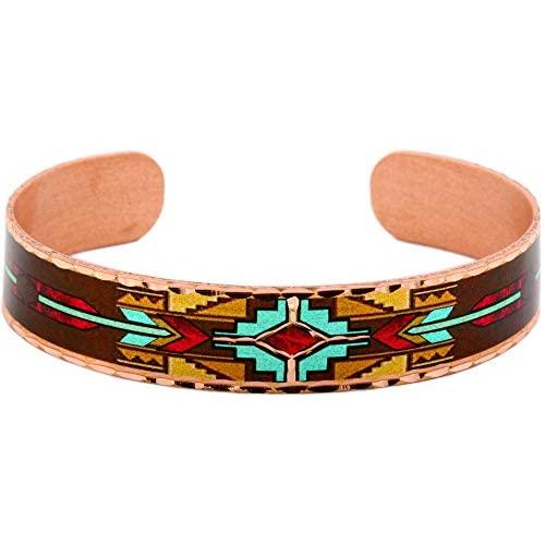 Southwest Native American Bow and Arrow Bracelets in Turquoise and Red for Unisex Artisan Copper Cuff Open-Ended Cuff Bracelets Unique Jewelry(Bow -Arrow Narrow)