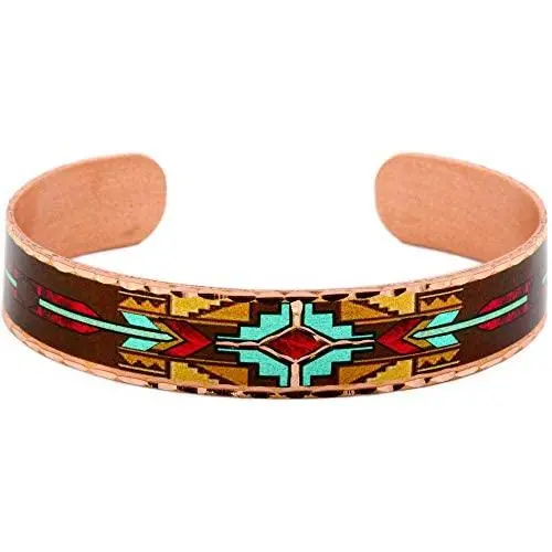Southwest Native American Bow and Arrow Bracelets in Turquoise and Red for Unisex Artisan Copper Cuff Open-Ended Cuff Bracelets Unique Jewelry(Bow -Arrow Narrow)