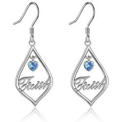 Faith Earrings 925 Sterling Silver with Simulated Birthstone Faith Jewelry Gift for Women