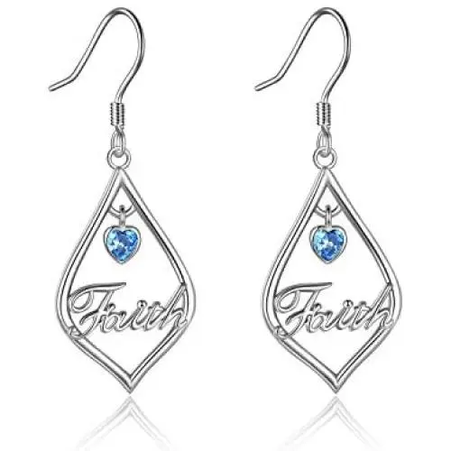 Faith Earrings 925 Sterling Silver with Simulated Birthstone Faith Jewelry Gift for Women Faith Earrings 925 Sterling Silver with Simulated Birthstone Faith Jewelry Gift for Women