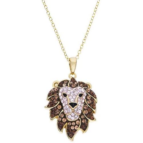 CRYSTALOGY Women’s Jewelry, Sterling Silver Swarovski Crystal Lion Head Animal Leo The Lion Pendant Necklace, 18” Chain