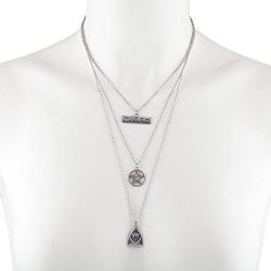 LUX ACCESSORIES Burnished Silver Witch Wiccan Pentagram Opal Layered Necklace