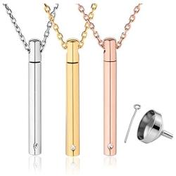 PiercingJ Personalized Engraving Stainless Steel Bar Urn Pendant Necklaces CZ Crystal Cremation Necklace Memorial Ashes Keepsakes Jewelry for Women Men