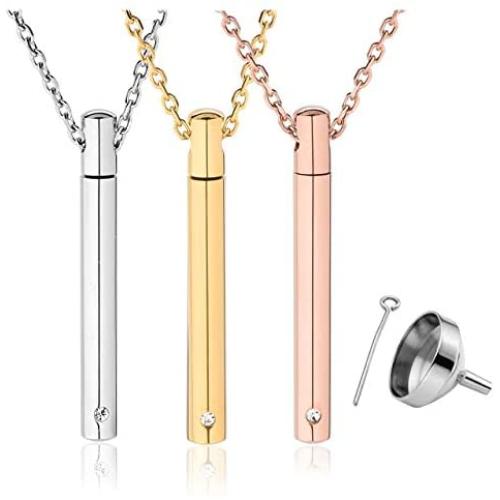 PiercingJ Personalized Engraving Stainless Steel Bar Urn Pendant Necklaces CZ Crystal Cremation Necklace Memorial Ashes Keepsakes Jewelry for Women Men