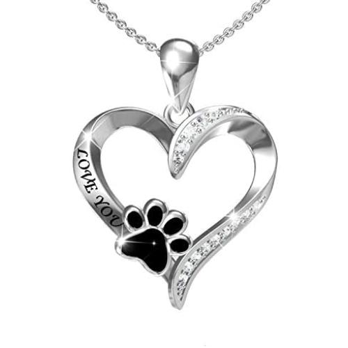 925 Sterling Silver Puppy Dog Cat Pet Paw Print Love Heart Pendant Necklace Cute Animal Jewelry for Dog Owner Lover Women Girls Birthday Gift