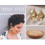 Dangle Drop Earrings for Women Fashion Big Double Circle Disc 14K Gold Filled Brushed Wave Round Hoop Statement Post Dangle French Wire Earrings Minimalist Jewelry for Girls Gift for Her
