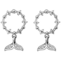 Dainty Mermaid Hoop Dangle Earrings for Women Girls S925 Sterling Silver Cubic Zirconia Fish Tail Drop Dangling Bead Wreath Circle Ring Stud Hypoallergenic Ear Piercing Sea Ocean Jewelry