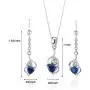 Created Sapphire Pendant Earrings Necklace Set Sterling Silver Trillion Cut 2.25 Carats
