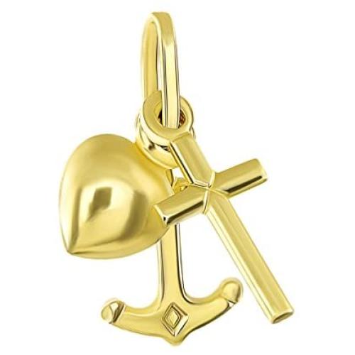 14K Yellow Gold Traditional Faith Hope Love Charm Religious Pendant