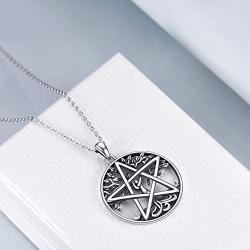YFN Pentacle Pentagram Necklace Sterling Silver Tree of Life Pentacle Pentagram Pendant Necklace Pagan Witch Jewelry Gifts for Women