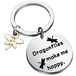 FUSTMW Dragonfly Gifts Keychain Dragonfly Themed Gifts Dragonfly Charm Jewelry Nature Lover Gifts Dragonflies Make Me Happy