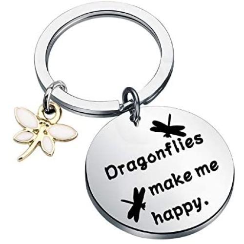 FUSTMW Dragonfly Gifts Keychain Dragonfly Themed Gifts Dragonfly Charm Jewelry Nature Lover Gifts Dragonflies Make Me Happy