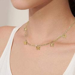 Sloong 14k Gold Plated Butterfly Necklace Paperclip Link Chain Butterfly Choker Jewelry Pendant Thin Short for Women Bestfriend with Gift Card