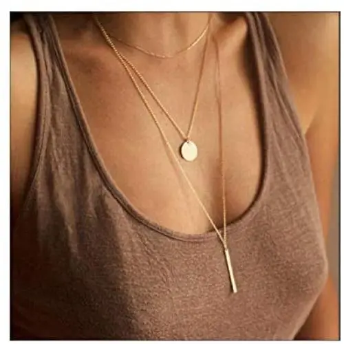 Lcherry Dainty Choker Necklace Layered Necklace Y Pendant Necklace for Women 14K Real Gold Plated