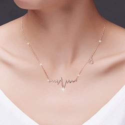 Heartbeat Necklace 925 Sterling Silver EKG Cute Life Line Heartbeat Love Cardiogram Necklace Gift for Women Girls,18''