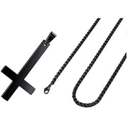 PAURO Mens Stainless Steel Inverted Cross Necklace Pendant with Chain 22 Inches, Black Gold Silver