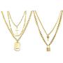 Letitia Chains Necklace Set Layered Lock Key Pendants Men Necklaces Multilayer Choker Stainless Steel Jewelry Pack for Pants Punk Play