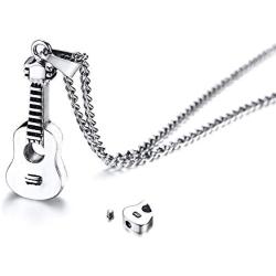 Starchenie Urn Guitar Pendant Necklace Ashes Holder in Stainless Steel for Men Women