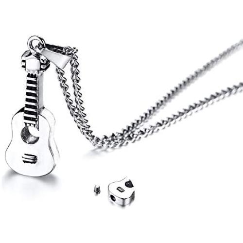 Starchenie Urn Guitar Pendant Necklace Ashes Holder in Stainless Steel for Men Women