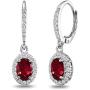 Sterling Silver Genuine and Synthetic Gemstone Birthstone Oval Dangle Halo Leverback Earrings with White Topaz Accents
