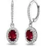 Sterling Silver Genuine and Synthetic Gemstone Birthstone Oval Dangle Halo Leverback Earrings with White Topaz Accents