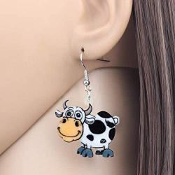NEWEI Acrylic Anime Dairy Cattle Cow Earrings Dangle Drop Farm Pet Jewelry For Women Girl Charm Gift