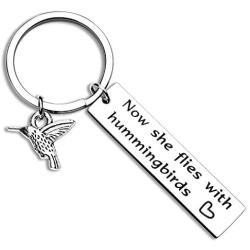 ecobuty Hummingbird Jewelry Now She Flies with Hummingbirds Keychain Memorial Keychain Sympathy Gift for Her