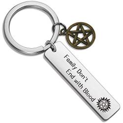 Ribukat Family Dont End with Blood Friendship Gift Step Parent Keychain SPN Jewelry Supernatural Inspired Gift Supernatural Fans Gift Christmas Birthday Gift