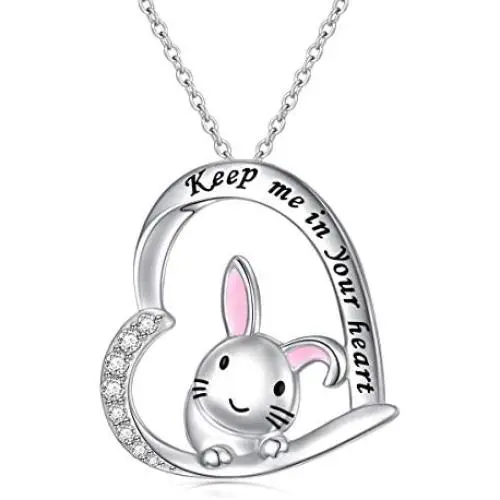 Easter Gifts Jewelry Bunny Necklace Silver with Message Keep Me in Your Heart, Best gifts for Rabbit Lovers Wedding Gift Easter Gifts Jewelry Bunny Necklace Silver with Message Keep Me in Your Heart, Best gifts for Rabbit Lovers Wedding Gift