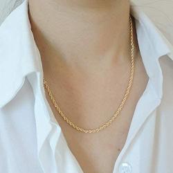 Gold chain necklace for women men, 2.5MM French rope chain necklace plated 14K yellow gold, 18-20 inch