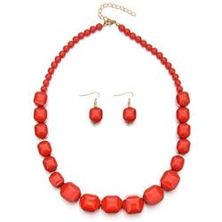 Pingyongchang Multicolor Chunky Acrylic Beads Necklace Earring Statement Strand Jewelry Set Wilma Necklaces Dangle Earrings Strand Collars Drop Earring Costume Jewelry Beaded Chains for Women Girls