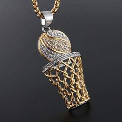 HZMAN Mens 18k Gold Silver Plated Basketball Rim CZ Inlay Pendant Hip Hop Box Chain