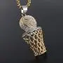 HZMAN Mens 18k Gold Silver Plated Basketball Rim CZ Inlay Pendant Hip Hop Box Chain