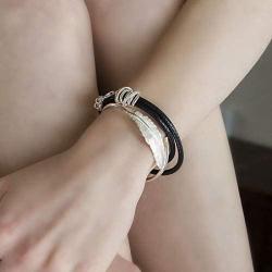 SA SILVERAGE 925 Sterling Silver Feather Bracelet Bangles For Women Vintage Style Adjustable Cuff Jewelry