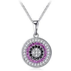 YHLISO Evil Eye Pendant Sparkling Necklace Round Pave Diamond Cubic Zirconia Lucky Charm Disc Necklaces for Women