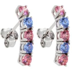925 Sterling Silver 5-Stone Drop Earrings Set with Blue and Pink Zirconia from Swarovski (1.00 Cttw, 3/4 Inch)