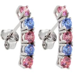 925 Sterling Silver 5-Stone Drop Earrings Set with Blue and Pink Zirconia from Swarovski (1.00 Cttw, 3/4 Inch)