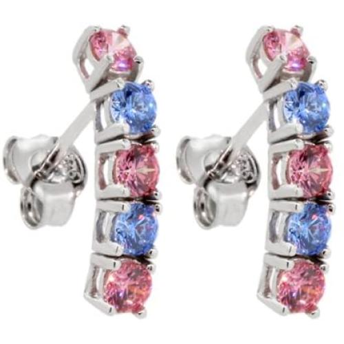 925 Sterling Silver 5-Stone Drop Earrings Set with Blue and Pink Zirconia from Swarovski (1.00 Cttw, 3/4 Inch)