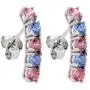 925 Sterling Silver 5-Stone Drop Earrings Set with Blue and Pink Zirconia from Swarovski (1.00 Cttw, 3/4 Inch)