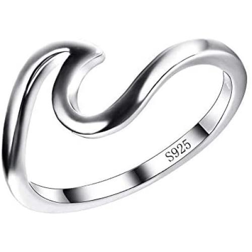 P4 Creation 925 Sterling Silver Wave Ring Specifically for Girls Women
