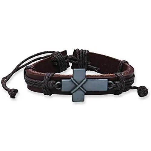 epiphaneia Vintage Style Cross Christian Leather Adjustable Bracelet - Men & Women. Mens bracelets & jewelry. Gift for Dad for Christmas, gifts for religious faith, Christians.