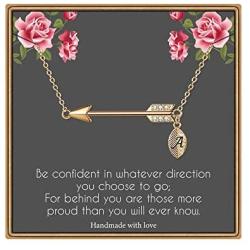 IEFLIFE Graduation Gifts for Women Girls, 14K Gold Plated Sideways Arrow Necklace Girl Graduation Gift College High School Graduation Gifts for Her Initial Leaf Necklace Inspirational Gifts for Women