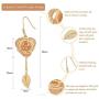 Rose Gold Earrings, Gift for Women & Girls ZJchao 24K Gold Real Flower Petal Dangle with Leaf Long Drop Rose Jewelry