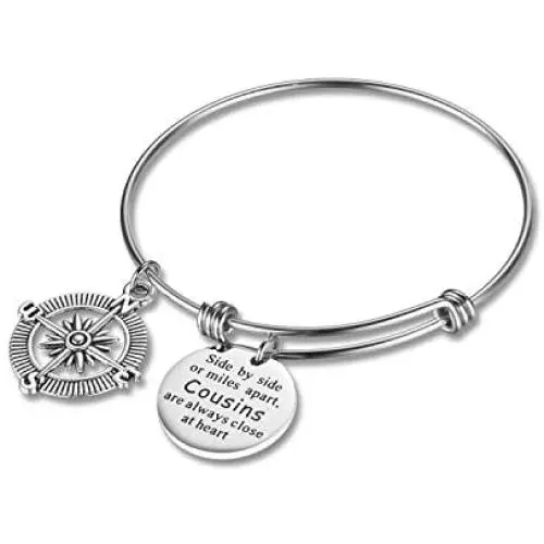 CJ&M Cousin Bangle, Cousin Gift, Cousin Bracelet, Cousin Jewelry, Gifts for Cousins, Compass Charm, Cousin Pendants Bangle CJ&M Cousin Bangle, Cousin Gift, Cousin Bracelet, Cousin Jewelry, Gifts for Cousins, Compass Charm, Cousin Pendants Bangle
