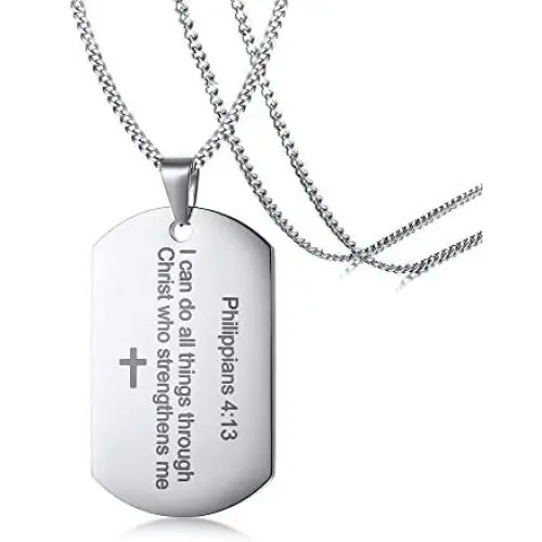 MEALGUET Stainless Steel Religous Scripture Quote Faith Christian Bible Verse Inspirational Cross Dogtag Pendant Necklace for Men MEALGUET Stainless Steel Religous Scripture Quote Faith Christian Bible Verse Inspirational Cross Dogtag Pendant Necklace for Men