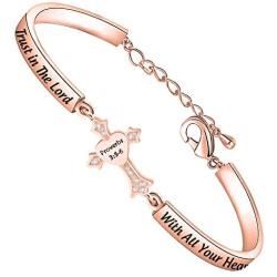 BEKECH Christian Bracelet Gifts for Women Trust in The Lord Proverbs 3:5-6 Bracelet Cross Charm Bible Verse Bracelet Religious Jewelry Gift for Women Girl Daughter Goddaughter