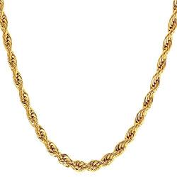 U7 Rope/Wheat Chain Necklace, 18k Real Gold Plated Strong Link with Lobster Claw Clasp, Color Silver/Black/Gold, Width 1.5/3/6/9MM,Length 18-30 Inch Replacement Chains for Pendant,Gift Packed