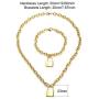 WangGao Punk Lock Charms Jewelry Set Stainless Steel Link Chain Necklace & Bracelet for Women with Clasp Closure
